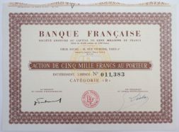 Акция Французский банк Banque Francaise, 5000 франков, Франция